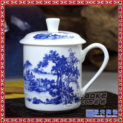 景德镇厂家陶瓷杯 仿古陶瓷茶杯 带盖带碟陶瓷茶杯